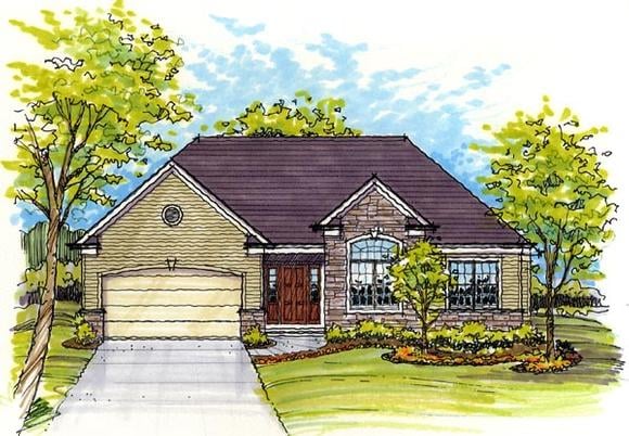 Contemporary, Ranch, Traditional House Plan 56402 with 3 Beds, 2 Baths, 2 Car Garage Elevation