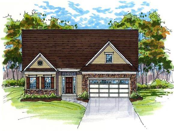 Colonial, One-Story, Ranch, Traditional House Plan 56404 with 3 Beds, 2 Baths, 2 Car Garage Elevation