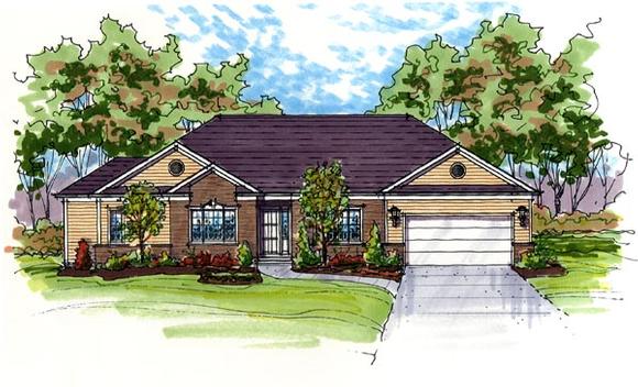 Contemporary, One-Story, Ranch, Traditional House Plan 56405 with 3 Beds, 3 Baths, 2 Car Garage Elevation