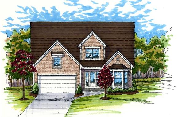 Colonial, Country, Traditional House Plan 56406 with 3 Beds, 3 Baths, 2 Car Garage Elevation