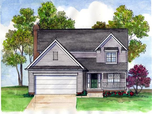 Colonial, Country, Farmhouse, Narrow Lot, Traditional House Plan 56407 with 4 Beds, 3 Baths, 2 Car Garage Elevation