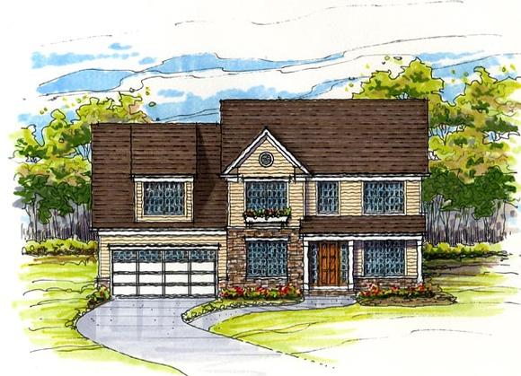 Colonial, Country, Farmhouse, Traditional House Plan 56408 with 3 Beds, 3 Baths, 2 Car Garage Elevation