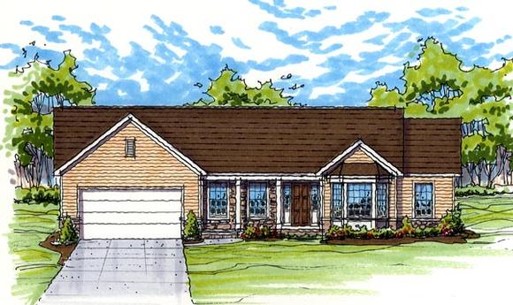 Colonial, One-Story, Ranch, Traditional House Plan 56409 with 3 Beds, 3 Baths, 2 Car Garage Elevation