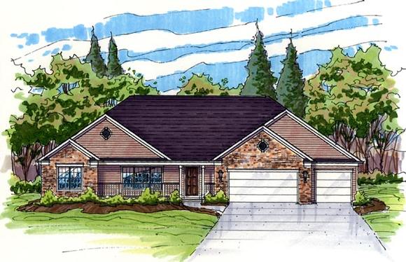 Colonial, Contemporary, One-Story, Ranch, Traditional House Plan 56410 with 3 Beds, 2 Baths, 3 Car Garage Elevation