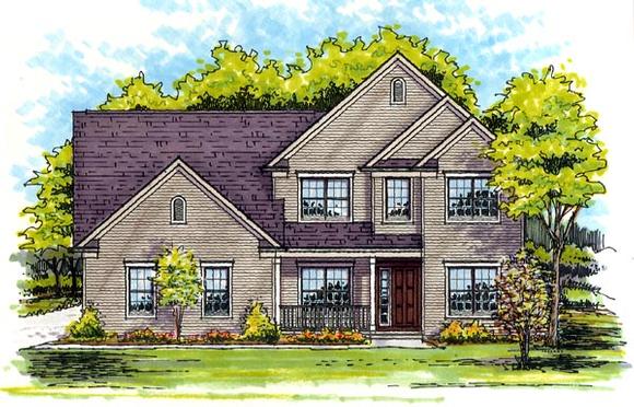 Colonial, Country, Farmhouse, Traditional House Plan 56411 with 4 Beds, 3 Baths, 3 Car Garage Elevation