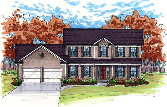 Colonial, Southern, Traditional House Plan 56412 with 4 Beds, 3 Baths, 2 Car Garage Elevation