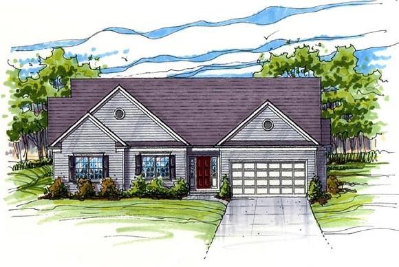 Colonial, Contemporary, One-Story, Ranch, Traditional House Plan 56413 with 3 Beds, 2 Baths, 2 Car Garage Elevation