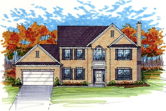 Colonial, Country, Traditional House Plan 56417 with 4 Beds, 3 Baths, 2 Car Garage Elevation