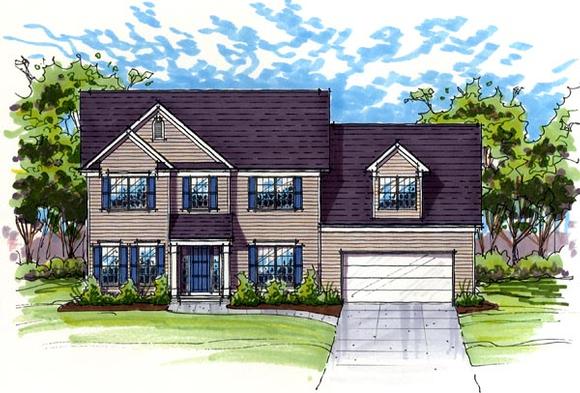 Colonial, Country, Farmhouse, Traditional House Plan 56418 with 4 Beds, 3 Baths, 2 Car Garage Elevation