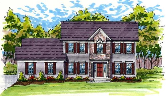 Colonial, Traditional House Plan 56419 with 4 Beds, 3 Baths, 2 Car Garage Elevation