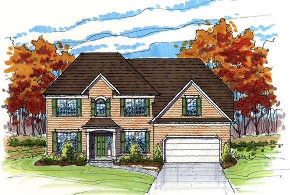 Colonial, Country, Traditional House Plan 56420 with 4 Beds, 3 Baths, 3 Car Garage Elevation