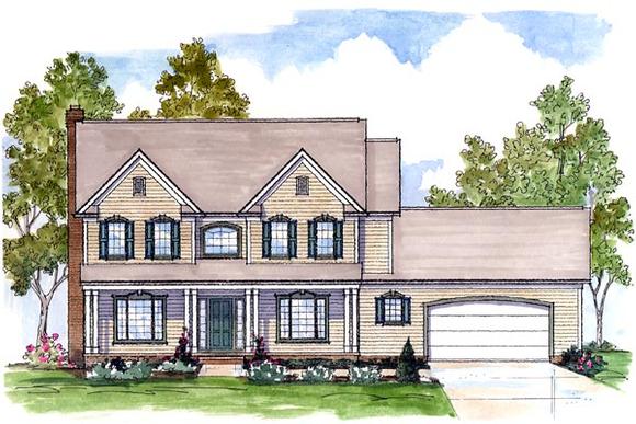 Colonial, Country, Farmhouse, Traditional House Plan 56422 with 4 Beds, 4 Baths, 2 Car Garage Elevation