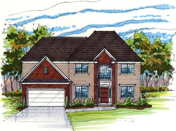 Contemporary, Traditional House Plan 56423 with 3 Beds, 3 Baths, 2 Car Garage Elevation