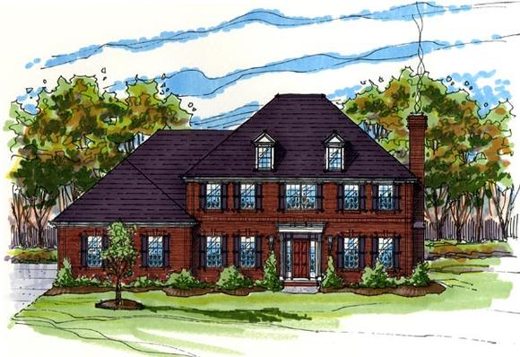 Colonial, Southern, Traditional House Plan 56424 with 4 Beds, 3 Baths, 3 Car Garage Elevation