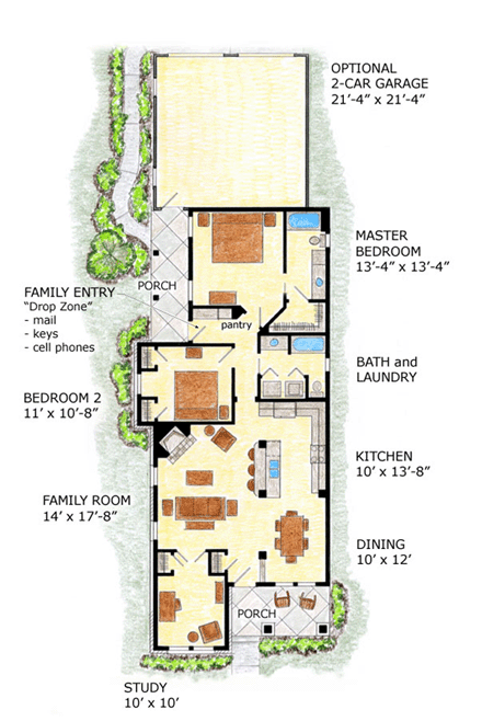Bungalow, Craftsman House Plan 56501 with 3 Beds, 2 Baths, 2 Car Garage First Level Plan