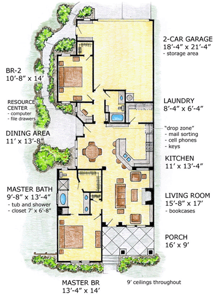 Bungalow, Craftsman House Plan 56504 with 2 Beds, 2 Baths, 2 Car Garage First Level Plan