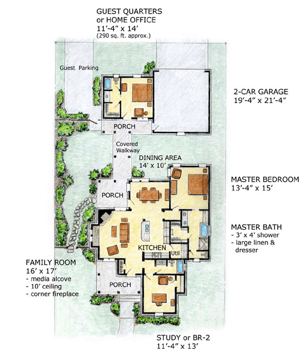 Bungalow House Plan 56505 with 3 Beds, 3 Baths, 2 Car Garage Level One