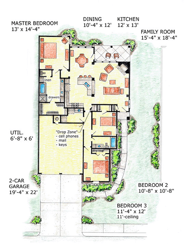 Bungalow, Cottage, European House Plan 56509 with 3 Beds, 2 Baths, 2 Car Garage Level One