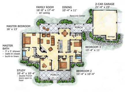 Country House Plan 56512 with 3 Beds, 2 Baths, 2 Car Garage First Level Plan