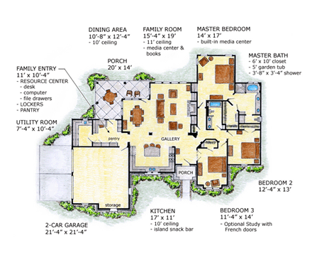 Traditional House Plan 56524 with 3 Beds, 2 Baths, 2 Car Garage First Level Plan