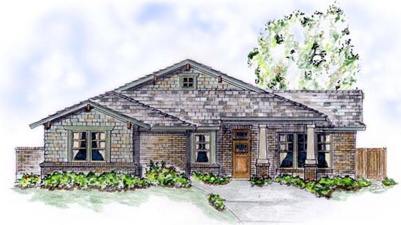 Craftsman, One-Story House Plan 56526 with 3 Beds, 2 Baths, 2 Car Garage Elevation