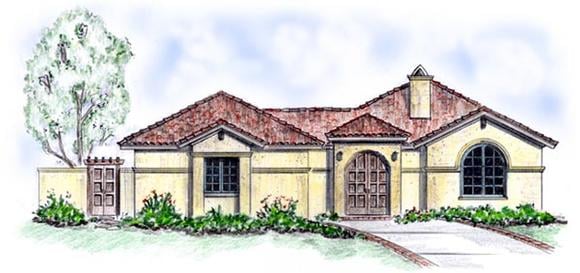 Florida, Mediterranean, Southwest House Plan 56530 with 3 Beds, 2 Baths, 2 Car Garage Elevation