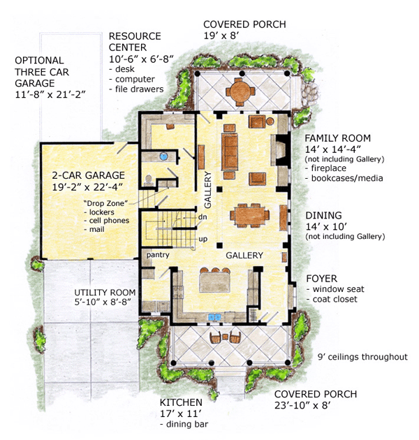 Country, Farmhouse, Traditional House Plan 56531 with 3 Beds, 3 Baths, 2 Car Garage Level One