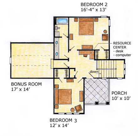Craftsman House Plan 56532 with 4 Beds, 3 Baths, 2 Car Garage Second Level Plan