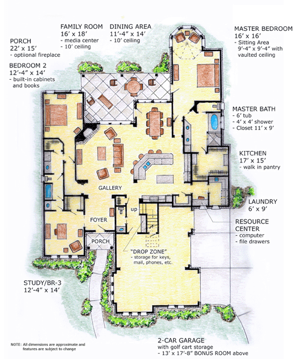 European, One-Story House Plan 56538 with 3 Beds, 3 Baths, 2 Car Garage Level One