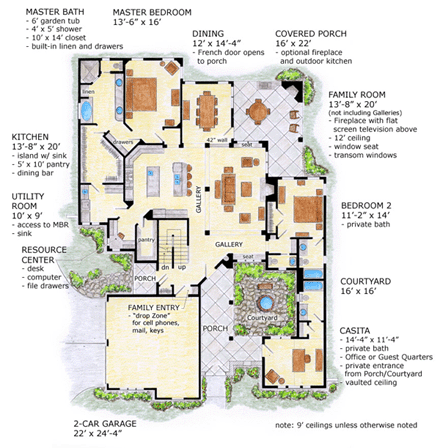 Craftsman, European House Plan 56542 with 4 Beds, 4 Baths, 2 Car Garage First Level Plan