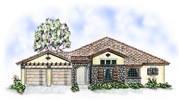 Florida, Mediterranean, One-Story, Southern House Plan 56544 with 3 Beds, 3 Baths, 2 Car Garage Elevation