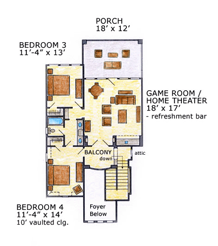 European House Plan 56545 with 4 Beds, 4 Baths, 3 Car Garage Second Level Plan