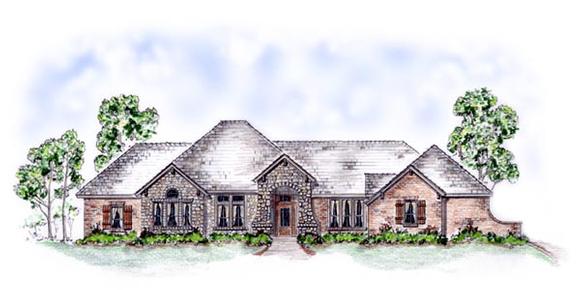 European, One-Story House Plan 56546 with 4 Beds, 4 Baths, 3 Car Garage Elevation