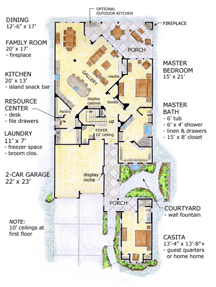 European, Traditional House Plan 56548 with 3 Beds, 3 Baths, 2 Car Garage First Level Plan