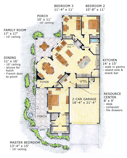 House Plan 56555 with 3 Beds, 2 Baths, 2 Car Garage First Level Plan