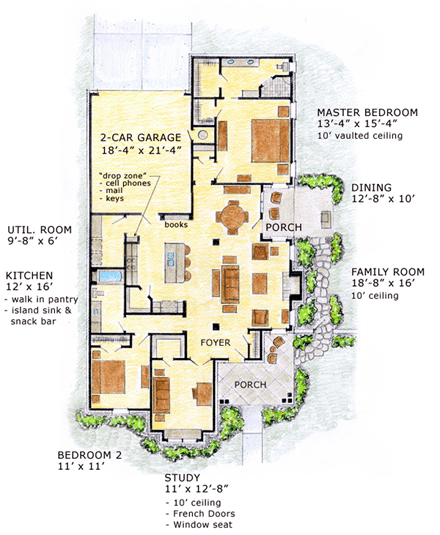 House Plan 56556 with 2 Beds, 2 Baths, 2 Car Garage First Level Plan