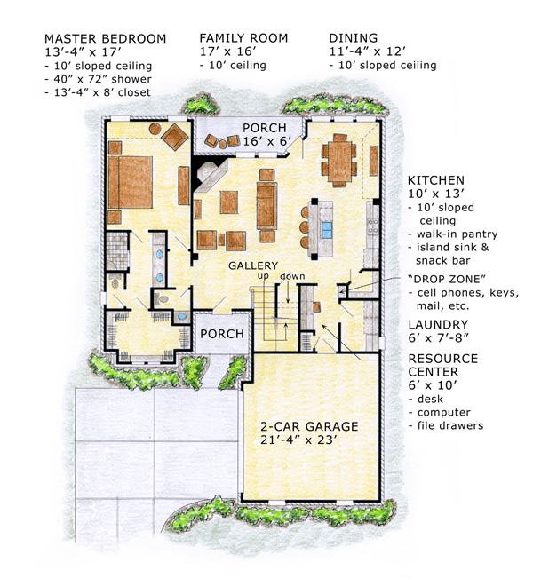 Traditional House Plan 56560 with 3 Beds, 2 Baths, 2 Car Garage Level One