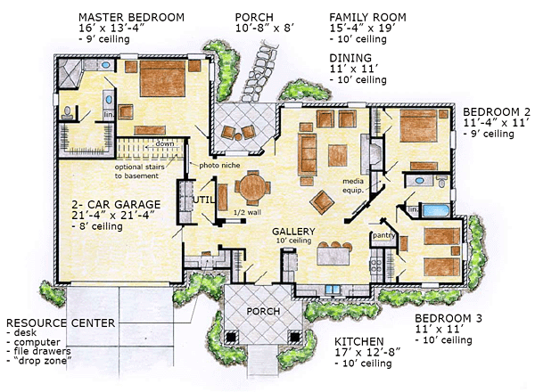 Craftsman, Traditional House Plan 56563 with 3 Beds, 2 Baths, 2 Car Garage Level One