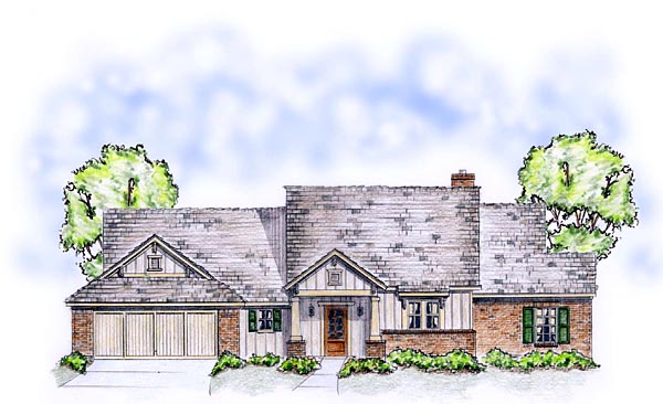 Craftsman, Traditional Plan with 1850 Sq. Ft., 3 Bedrooms, 2 Bathrooms, 2 Car Garage Picture 2
