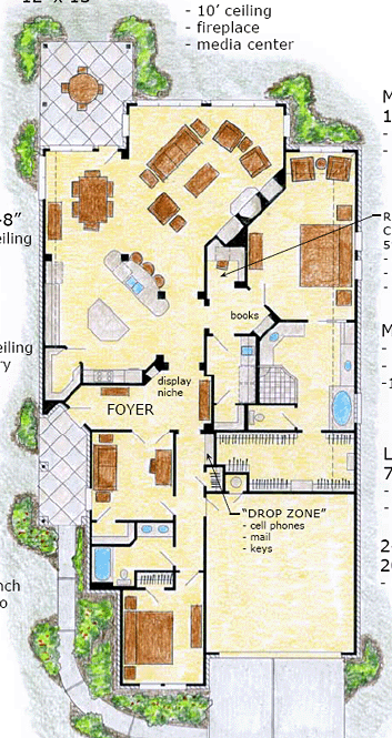 European, Ranch, Traditional House Plan 56565 with 3 Beds, 2 Baths, 2 Car Garage First Level Plan