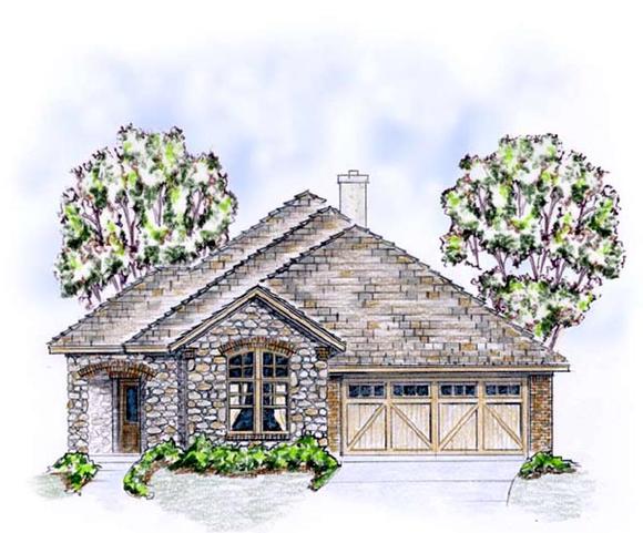 European, Ranch, Traditional House Plan 56565 with 3 Beds, 2 Baths, 2 Car Garage Elevation