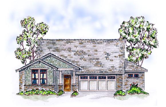 Bungalow, Craftsman, Ranch, Traditional House Plan 56567 with 4 Beds, 3 Baths, 2 Car Garage Elevation