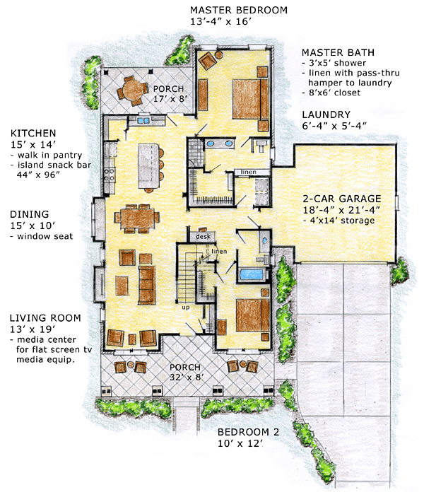 Craftsman, European, Tudor House Plan 56573 with 4 Beds, 3 Baths, 2 Car Garage Level One