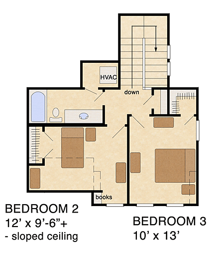 Cottage, Craftsman House Plan 56577 with 3 Beds, 2 Baths, 1 Car Garage Second Level Plan