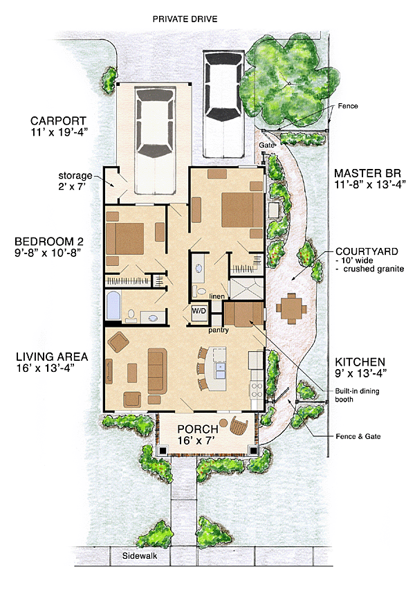 Cottage, Craftsman House Plan 56578 with 2 Beds, 2 Baths, 1 Car Garage Level One