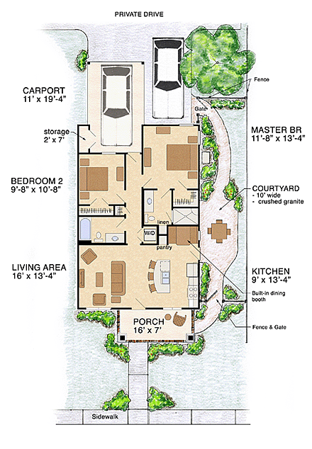 Cottage, Craftsman House Plan 56578 with 2 Beds, 2 Baths, 1 Car Garage First Level Plan
