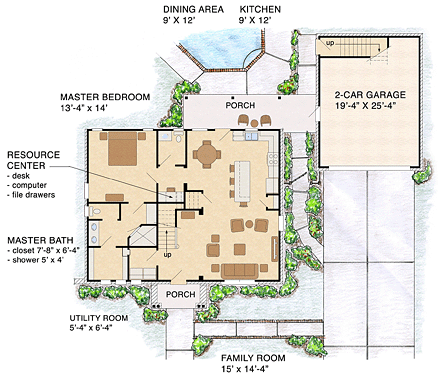 Bungalow, Craftsman House Plan 56579 with 3 Beds, 4 Baths, 2 Car Garage First Level Plan