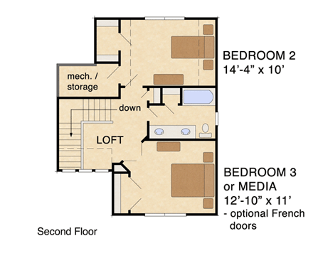 Bungalow, Craftsman House Plan 56579 with 3 Beds, 4 Baths, 2 Car Garage Second Level Plan