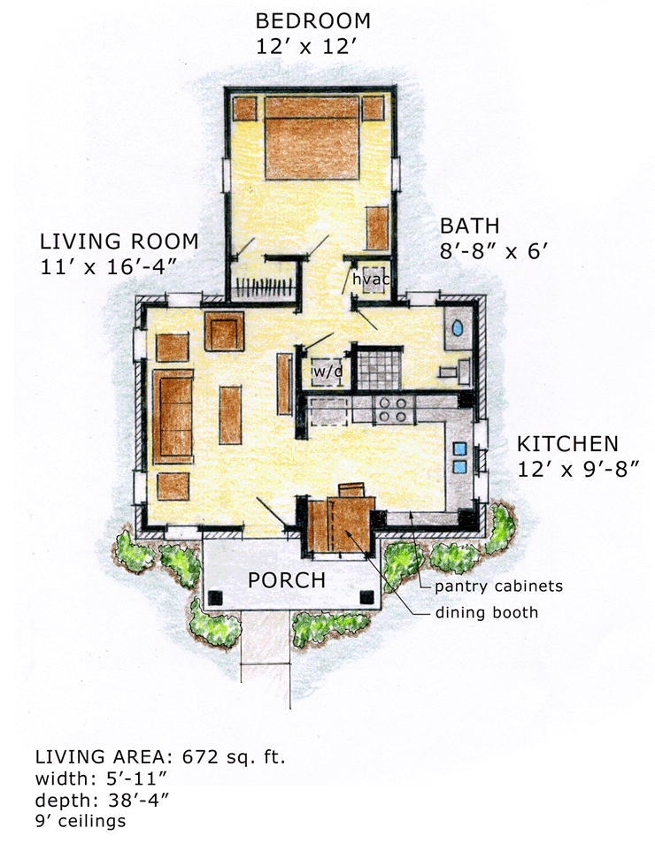 Cottage, Craftsman House Plan 56580 with 1 Beds, 1 Baths Level One