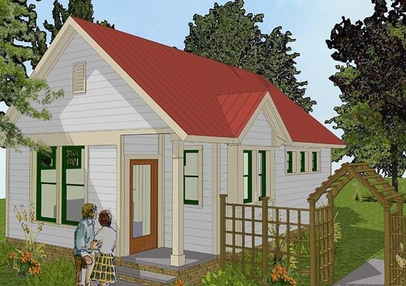 Bungalow, Cabin, Cottage, Traditional House Plan 56581 with 1 Beds, 1 Baths Elevation